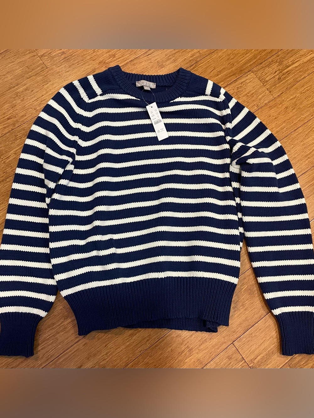 J. Crew Factory Navy and White Striped Crewneck Sweater